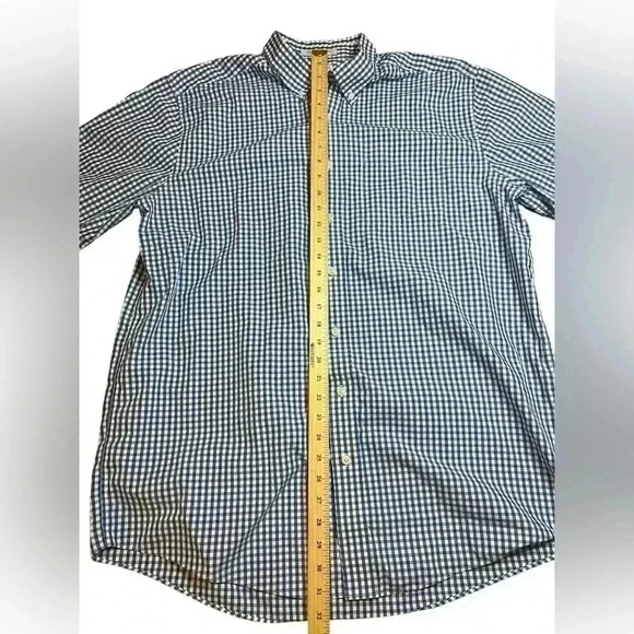 LL Bean Wrinkle Resistant Blue Checkered  Plaid Short Sleeve Button Down‎ Shirt - Picture 3 of 5